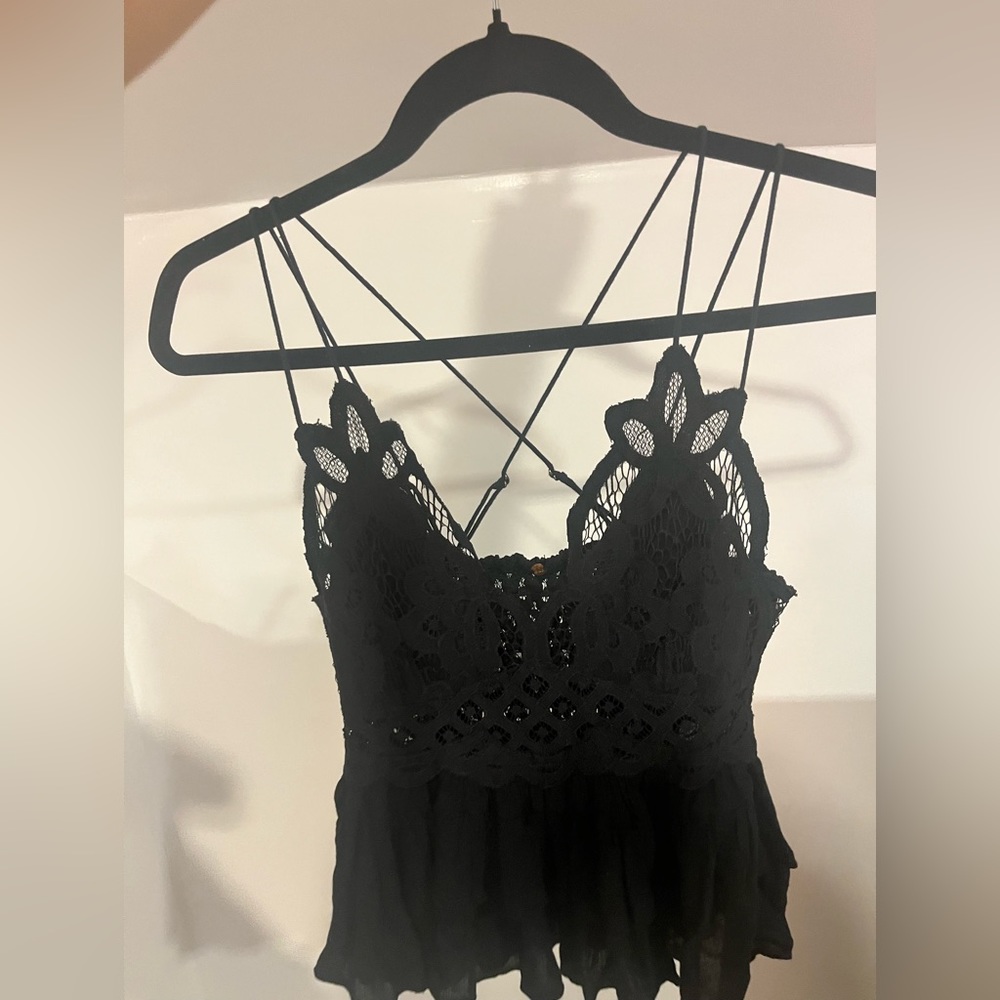 Free people black ruffled tank top